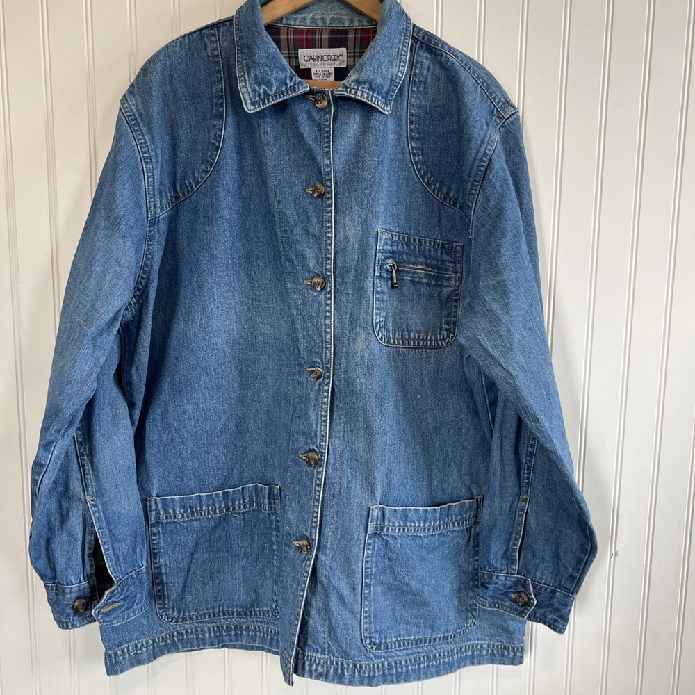 Cabin Creek Denim Chore Jacket Vintage Blue Jean Shacket Oversized Barn Coat XL
